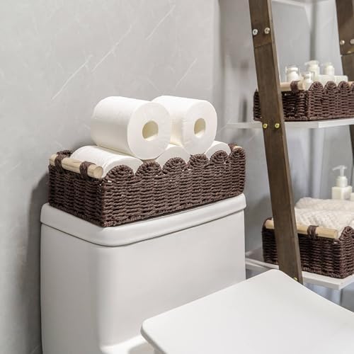 CubesLand Scalloped Toilet Paper Storage Basket W/Handle for Home Decor