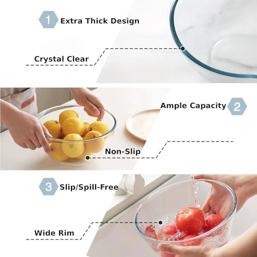 Cuiselect Small 3pc Glass Mixing Bowls Sets (1.64QT, 1.16QT, 0.85QT), Nesting Mixing Bowls for Cooking Prep, Baking, Storage, Salad Bowls Sets-Dishwasher Microwave Freezer Safe