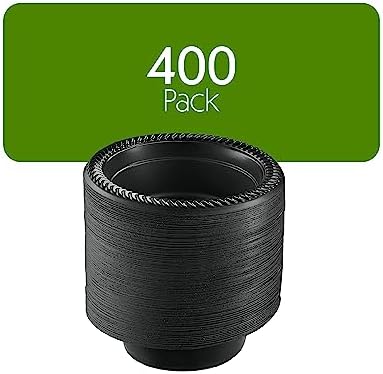 PLASTICPRO 400 PCS Black Plastic Bowls Light Weight 5 oz Small Plastic Soup Bowls Black Salad Dessert Plates Disposable for Party and Wedding
