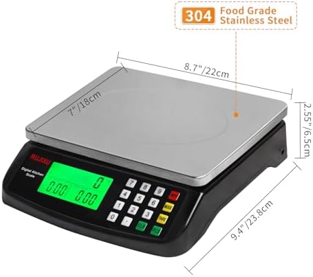Large Digital Kitchen Scale Black 30kg/66lb Commercial Food Scale Stainless Steel with LCD Display Price Computing Scale for Restaurant Baking Bread Meat Prep Counting Scale for Parts and Coins