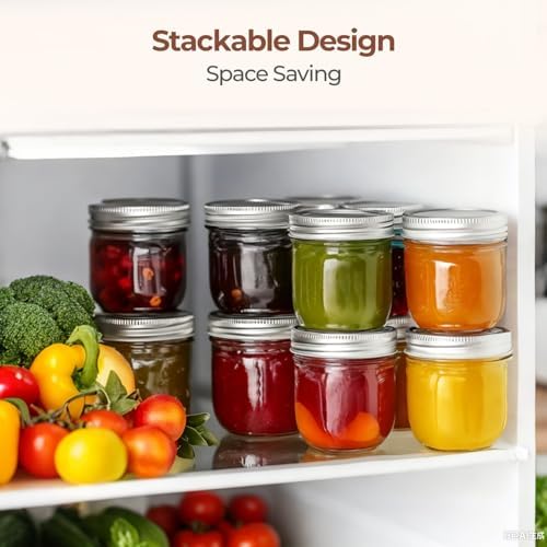 ComSaf 8 oz Wide Mouth Mason Jars Bulk Set, 12 Pack Small Jars with Lids