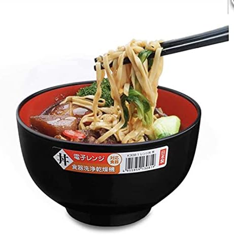 JapanBargain, Authentic Japanese Plastic Ramen Bowl, Black and Red Lacquered Style Noodle Soup Bowl, Made in Japan, Food Safe BPA Free, Microwave and Dishwasher Safe, 38 oz