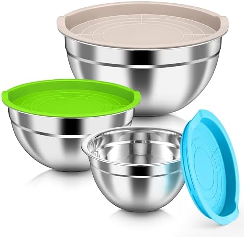 HaWare Mixing Bowls with Airtight Lids, 6-Piece Stainless Steel Salad Bowls