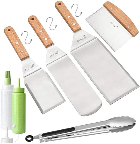 Metal Spatula Set - Griddle Accessories kit - Grill Flat Spatula Pancake Flipper Hamburger Turner - Metal Utensil Great for BBQ Grill Flat Top - Cast Iron Griddle Accessories - Commercial Grade