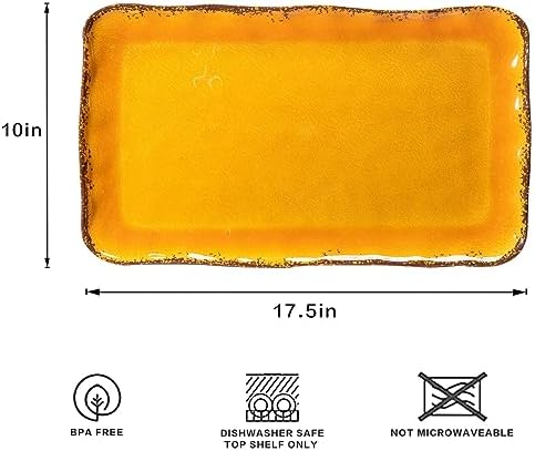 LEHAHA Melamine Farmhouse Rectangular Serving Platter Sets, 17.5" x 10" Large Serving Tray Sets,100% Melamine, Dishwasher Safe, BPA Free, Lightweight and Unbreakable,Gold
