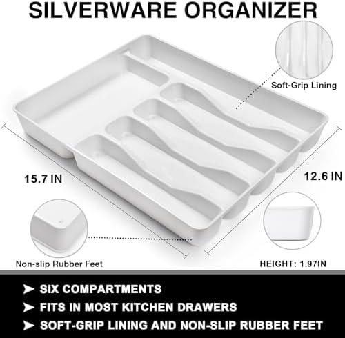 49-Piece Hammered Silverware Set with Organizer, Food-Grade Stainless Steel Flatware for 8, Cutlery Utensil Sets with Steak Knives, Rust-proof, Mirror Polished, Dishwasher Safe, Round Hammered