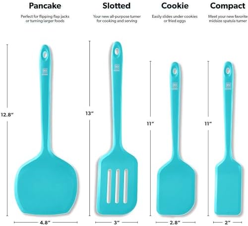 DI ORO Silicone Turner Spatula Set - 600F Heat Resistant, 4-Pc Teal