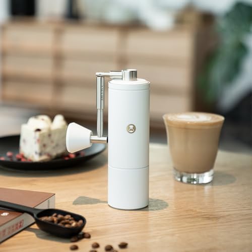 TIMEMORE C5 Pro Manual Coffee Grinder with S2C-042 Conical Burr, 0.031mm Precision Adjustment, Expanded Bean Container, All-Metal Portable Hand Coffee Mill for Espresso/French Press/Pour Over - White