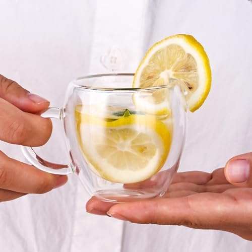Espresso Cups Set of 4 with Handle, 2.5oz Expresso Coffee Cup, Small Expresso Shot Glasses, Clear Double Wall Insulated Espresso Mugs,Tazas de Cafe Expreso, Suit for Espresso Machine Accessories