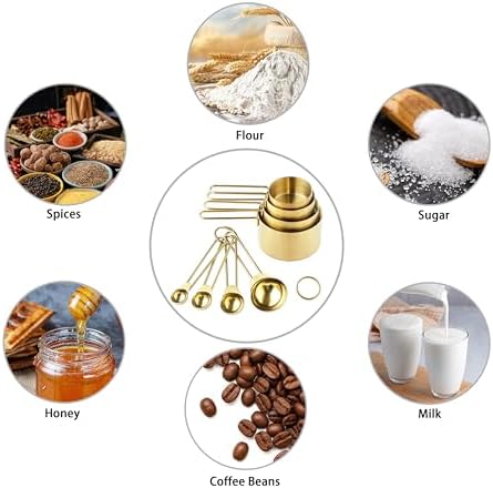 Measuring Cups and Spoons Set, Kaloo 8PCS Stainless Steel Metal Measuring Cups, Gold Finish, Ideal for Cooking and Baking