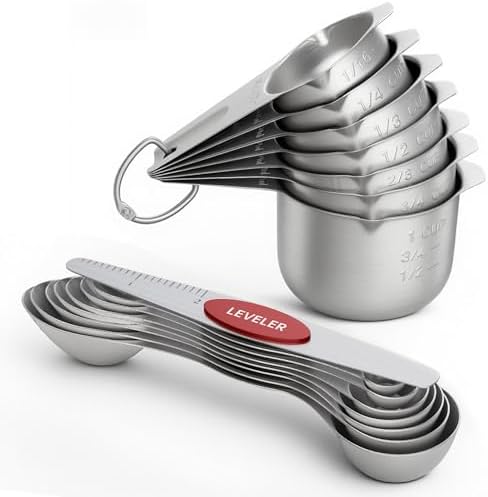 ChefAide Magnetic Measuring Cups & Spoons Set of 15 with Leveler