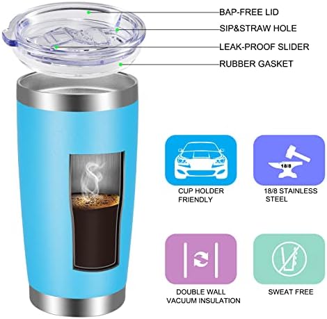 VEGOND 20oz Tumbler with Lid and Straw Stainless Steel Tumbler Cup Bulk Vacuum Insulated Double Wall Travel Coffee Mug Powder Coated Coffee Cup, Sky Blue, 6 Pack