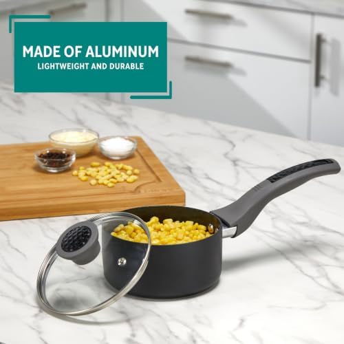 MIRRO 1 Qt Get a Grip 2.0 Aluminum Black Ceramic Saucepan with Glass Lid