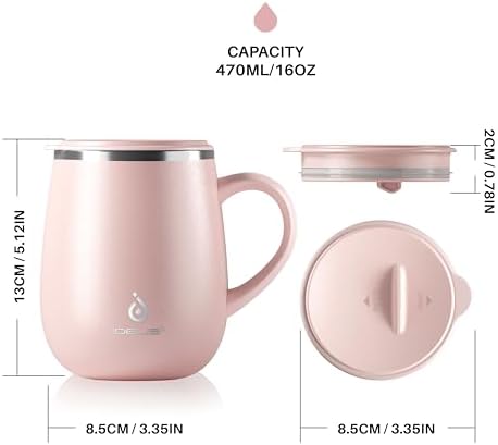 Ideus 16 oz Insulated Coffee Mug with Lid and Handle (Sakura Pink 2.0)