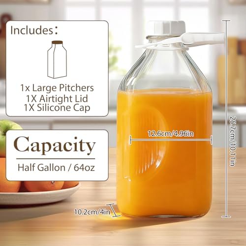 CUCUMI 1 Pack 64 Oz Glass Milk Bottle with Lid
