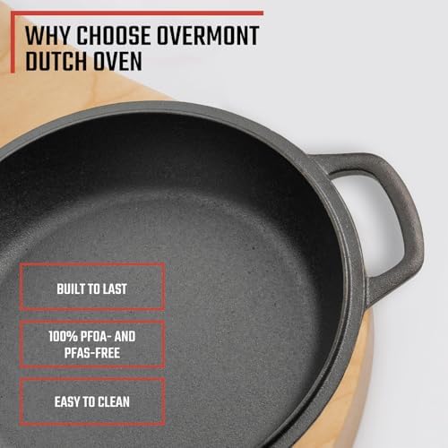 Overmont 7QT Double Dutch Oven - 2-in-1 Pre-Seasoned Cast Iron Pot & Recipe