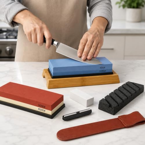 Knife Sharpening Stone Set, 400/1000 3000/8000 Grit Whetstone Kit for Knife