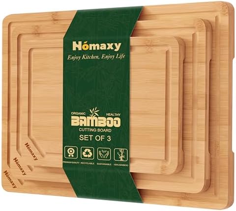 Homaxy Organic Bamboo Cutting Boards Set for Kitchen Set of 3