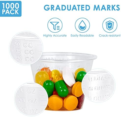 1000 Pack Disposable Medicine Cups (1 oz), Medical Plastic Measuring Cups For Medical Purposes, or Mixing and Measuring Resin, Epoxy, DIY Arts & Crafts, Paint, Cooking
