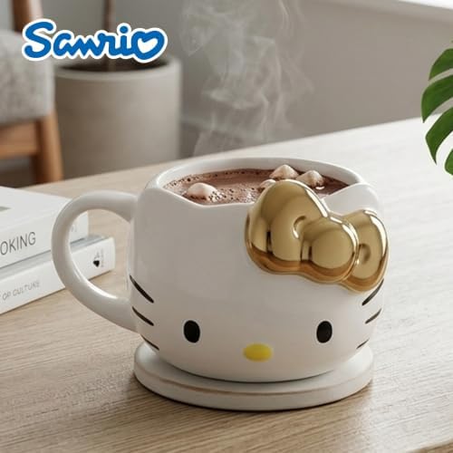 Silver Buffalo Sanrio Hello Kitty Gold Chrome Bow, 3D Sculpted Mug, 20oz