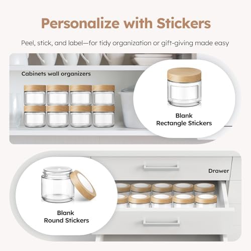 24 Pack 2 oz Small Glass Jars with Plastic Woodgrain Lids & Inner Liners