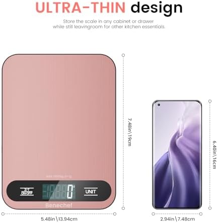 Premium Digital Kitchen Scale, Precision Accurate to 1g, Stainless Steel with LCD Display, 6 Units with Tare Function，Pink - Perfect for Baking, Cooking, and Coffee