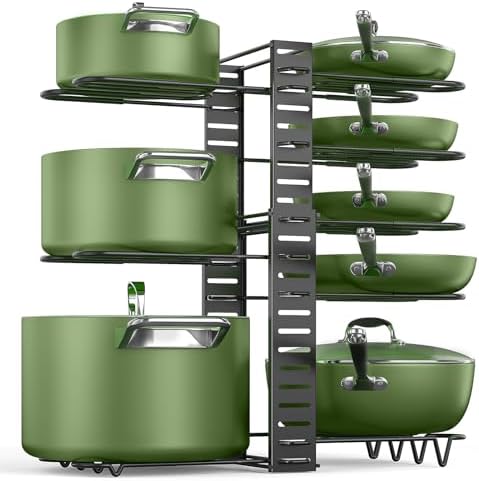 MUDEELA 8-Tier Adjustable Pots and Pans Organizer Rack under Cabinet, Blcak