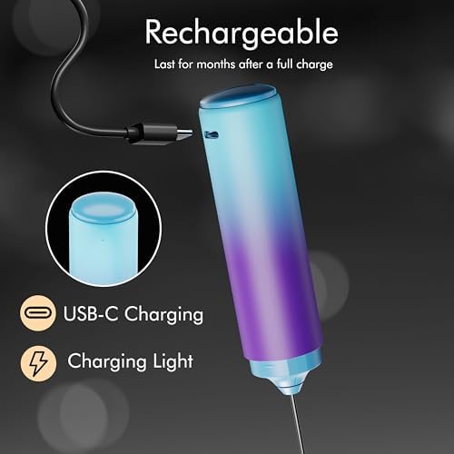 Rechargeable Milk Frother Handheld, 2-IN-1 Dual Spring Whisk Electric Frother Wand for Cappuccino Latte Macchiato, Portable Drink Mixer for Coffee, Matcha, Hot Chocolate