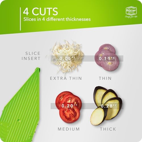 Börner Mandoline Slicer V5 (Basic Set) • Vegetable V-Slicer for Slices in 4 Thickness Settings • Stainless Steel V-Blade • Adjustable Kitchen Slicer for Vegetables & Fruits • Color: Green