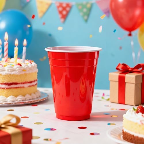 Disposable Plastic Party Cups, Red, 12oz, 100 Count, Party Cups for Large Gatherings, Picnics, BBQ, Birthdays and More
