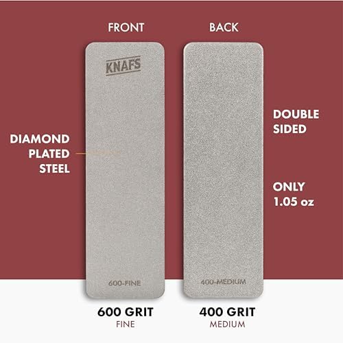 Knafs - Mini Pocket Knife Sharpener - Diamond Stone, Two-Sided Grit - 600 (Fine) and 400 (Medium)