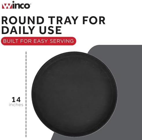 Winco 14" Black Premium Round Fiberglass Glass Tray