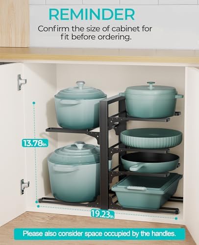 ORDORA Pots and Pans Organizer Under Cabinet 13.8", 6-Tier Adjustable Rack
