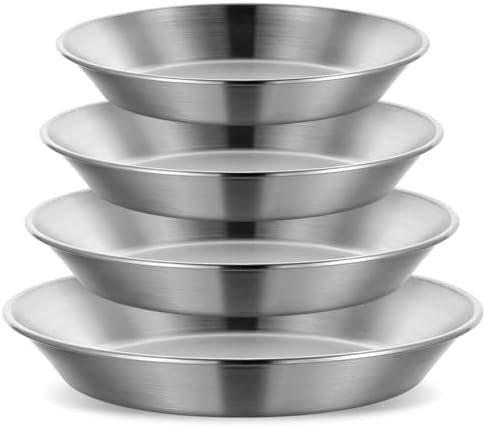 4 Pcs Stainless Steel Pie Pan Set, Pizza Pan Deep Pie Dish Pie Plate Baking Tray Dishes for Pizza Baking Serving Oven Grill, 4 Sizes
