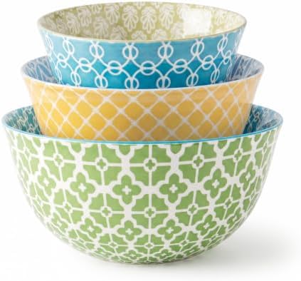 DOWAN Ceramic Mixing Bowls - Large Nesting Bowl for Kitchen, Colorful Mixing Bowl for Serving, Baking, Prep, Salad, Microwave & Dishwasher Safe, 3.7/2/1 Qt, Set of 3