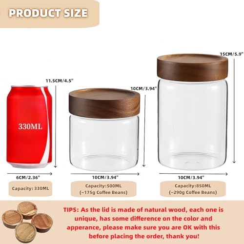 Set of 2 Glass Jars Food Storage Canister with Airtight Wooden Screw on Lid