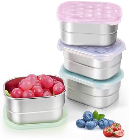 Tanjiae 8oz Small (1 CUP) Stainless Steel Snack Containers for Kids and Toddlers (Ages 1-3) | Easy Open Leak Proof Food Containers with Silicone Lids - Perfect Metal Lunch Box for Daycare and School