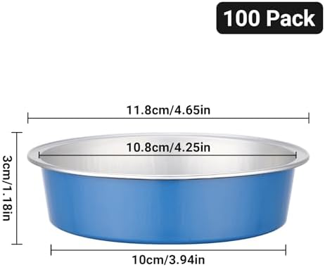 Beasea Disposable Baking Cups, 100 Pack 7.3oz 215ml Aluminum Foil Ramekins Tart Cup Only, 4" Mini Ramekin No Lids Baking Tarts Tin for Party Cupcake Cheesecake Pie - Moon Blue