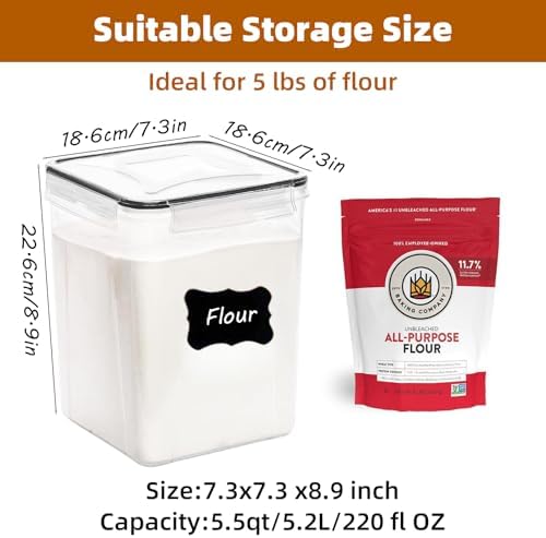 4pc 5.2L Large Airtight Plastic Canisters with Lids, Cups & Labels