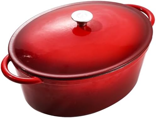 Vivicreate 9.6 QT enamel cast iron dutch oven, red gradient color,cast iron pot (9.6 QT)