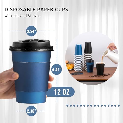 SIUQ 100 Pack 12 oz Coffee Cups with Lids, Disposable Hot Paper Coffee Cups