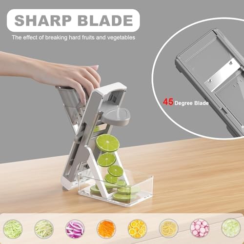 Eletronova Safe Mandoline Slicer for Kitchen, Vegetable Slicer for Kitchen，Kitchen Food Slicer, French Fry Cutter Julienne Dicer for Vegetables Grey (White & Green) (Grey & Blue)
