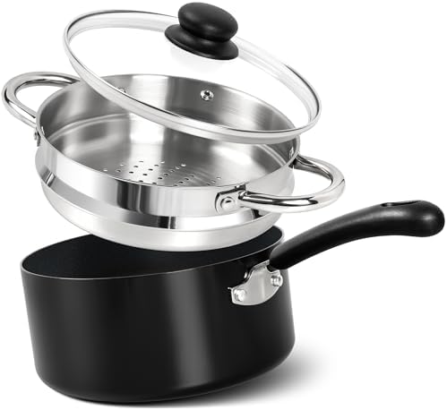 MICHELANGELO Nonstick Saucepan with Lid, Ceramic Sauce Pan Sets, Easy to Clean Sauce Pans, Multi-Purpose Cooking Pots, 3QT, Silver