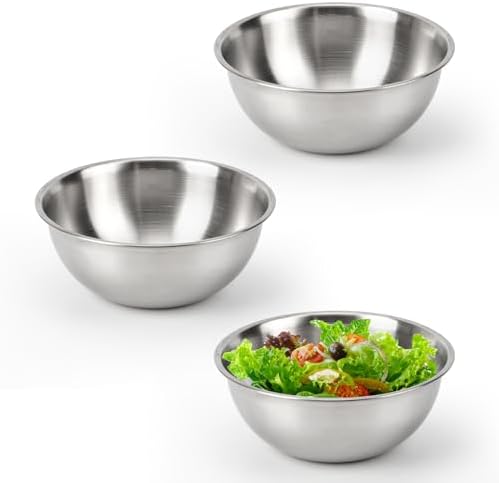 3-Piece Stainless Steel Mixing Bowls (0.74Qt) Metal Bowl Set with Measurement Marks, Dishwasher Safe & Stackable - Perfect for Baking, Salad Making, Meal Prep