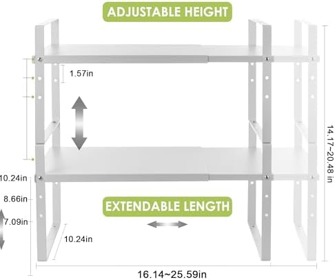 Across-Star Expandable Cabinet Shelf Organizer Rack, Stackable Kitchen Counter Storage Shelves Stand, Adjustable Height Pantry Shelf Spice Rack