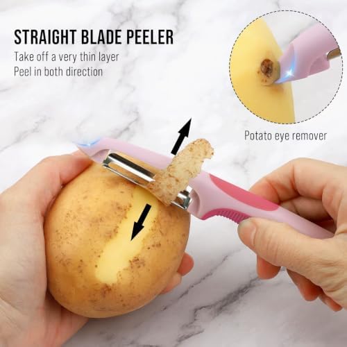 Julienne Peeler Vegetable Peeler with 4.8'' Long Silicone Handle