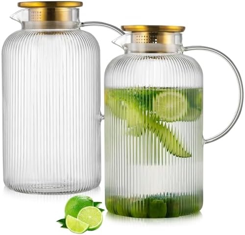 Buaic 2 PACK Glass Pitcher with Lid, 100 oz/ 3L Glass Water Pitcher