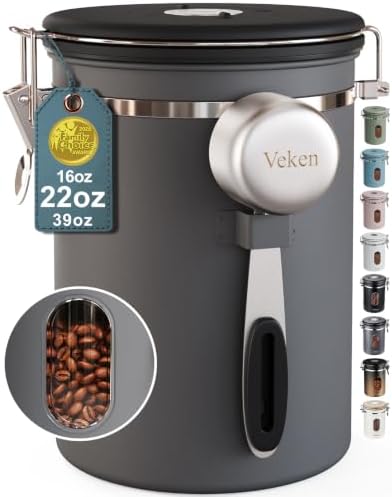 Veken Coffee Canister with Window,Airtight Stainless Steel Container,22OZ