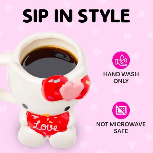 Silver Buffalo Sanrio Hello Kitty Holding Love Heart, 3D Sculpted Mug, 20oz