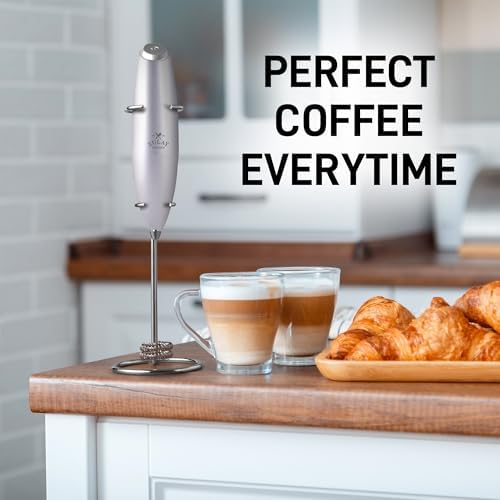 Zulay Kitchen Powerful Milk Frother Wand With Duracell Batteries - Ultra Fast Handheld Drink Mixer - Electric Whisk Foam Maker for Coffee, Lattes, Cappuccino & Matcha - Double Whisk - Silver